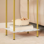 HOOBRO Side Table with Charging Station, Set of 2 End Tables with USB Port and Outlet, Nightstand with 2-Layer Storage Shelves for Small Spaces, Living Room, Bedroom, Gold and Marble DM09UBZP201
