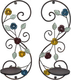Wall Sconces Candle Holder Set of 2, Antique Multi-Color Leaf Branch Wall Mount Hanging Metal Wall Candle Holder Candle Sconce for Living Room Dining Room