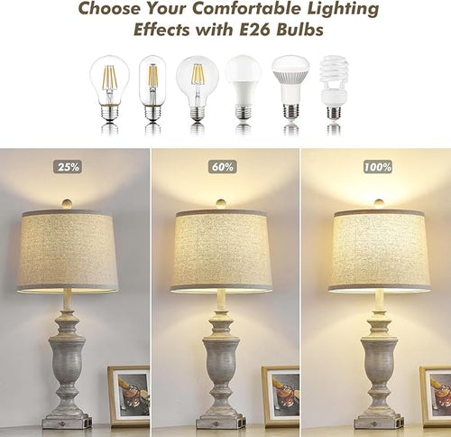 27.5" Set of 2 Farmhouse Table Lamps for Bedroom, 3 Way Dimmable Bedside Lamp with 2 USB +AC Outlet Nightstand Lamps for Living Room Resin Rustic Touch Lamps (Antique Gray)