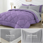 HEVUMYI Cali-King Comforter Set - 7-Piece All Season Bed in a Bag Cali-King, Ultra Soft Bedding Set with Comforter, Flat Sheet, Fitted Sheet, Pillowcases, Pillow Shams, Purple & Light Grey