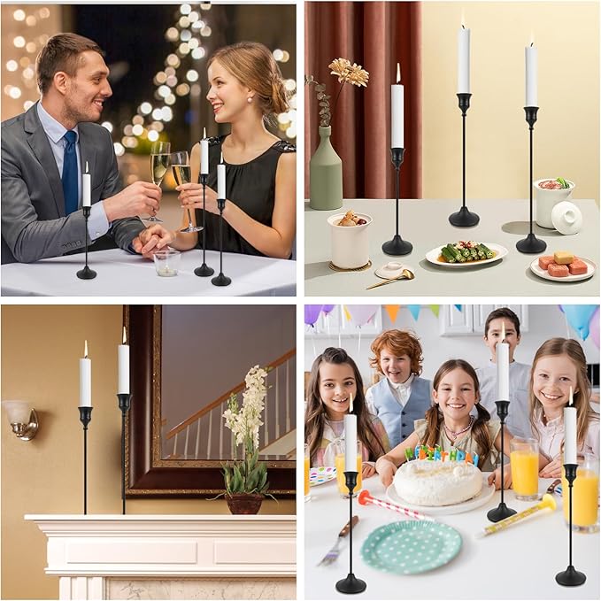 Black Candlestick Holders Set of 3, Metal Taper Candle Holders, Classic Decorative Candle Stick for Christmas, Wedding, Party, Dinner Tables,Home Décor