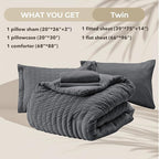 HYMOKEGE Twin Comforter Set Seersucker 5 Pieces, All Season Luxury Bed in a Bag for Bedroom, Bedding Set with Comforters, Sheets, Pillowcase & Sham, Dark Grey