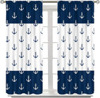 Anchor Pattern Curtains, Nautical Theme Navy Blue White Anchor Sea Life Adventure Print Blackout Window Treatments for Living Room Boys Men's Bedroom 52x84in