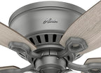 Hunter 52 inch Indoor Ceiling Fan with LED Lights - Ceiling Fan with Pull Chain, For Bedroom, Living Room, or Kitchen, Low Profile Mount, No Remote, 5 Blades - Builder 51113, Matte Silver