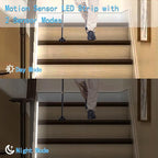 echosari Battery Operated Motion Sensor Cabinet Strip Lights, 9.8Ft 90 LED Counter Closet Strip Light, Motion & Night Sensor Safe Tape Light for Stairs Wardrobe Kitchen (Cool White)