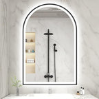 S'bagno 24x36 Arched Black LED Mirror for Bathroom with Frontlit & Backlit, LED Bathroom Mirror with Metal Frame, Anti-Fog, Stepless Dimmable, 3 Color Temperature Vanity Mirror