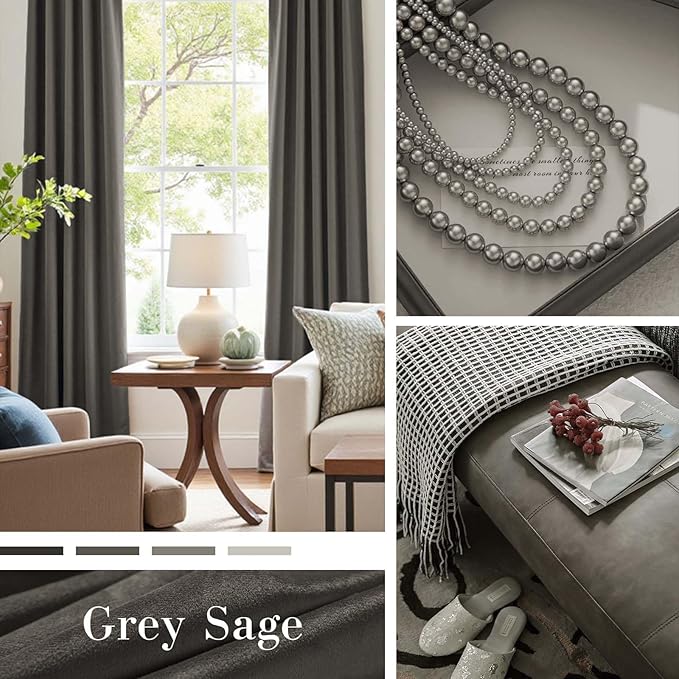 Lazzzy Velvet Blackout Curtains Thermal Insulated Room Window Drapes Super Soft Luxury Curtains for Living Room Bedroom Rod Pocket 2 Panels, Grey, 42" W x 72" L