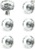 JEREVER 6 Pack Glass Crystal Knobs Brushed Nickel Drawer Pull Cabinet Handle for Dresser Kitchen (Polygon)