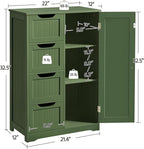 Yaheetech Wooden Bathroom Floor Cabinet, Side Storage Organizer Cabinet with 4 Drawers and 1 Cupboard, Freestanding Entryway Storage Unit Console Table, Bathroom Furniture Home Decor, Green