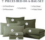Monbix King Size Comforter Set - 7 Pieces Bed in a Bag King, Olive Green Bedding Sets with Comforter, All Seasons Down Alternative Comforter Bed Set with Sheets, Pillowcases & Shams