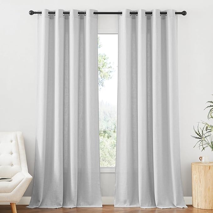 RYB HOME Sheer Linen Curtains - Soft Airy Vintage Flax Linen Fabric Soften Light Semi Transparent Drapes Shades for Living Room Farmhouse Boys Girls Bedroom, 2 Panels Set, Dove Grey, W 52 x L 108 inch