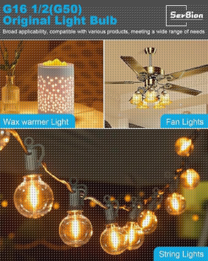 Wax Warmer Bulbs, 40W Candle Lamp, G50 Light Bulbs for Full Size Scentsy Warmer, E12 Candelabra Base for for Chandelier, Ceiling Fan Light, Decorative Vanity Lights, Dimmable, Warm White 6pcs