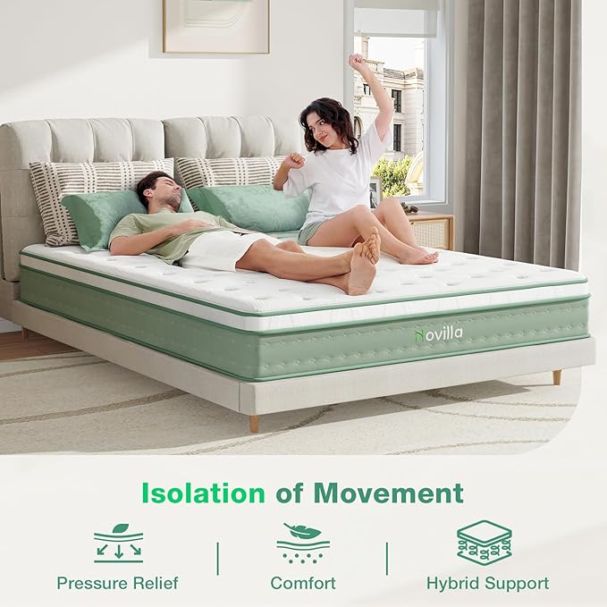 Novilla Twin Mattress, 10 Inch Hybrid Mattress in a Box, Gel Inflation Memory Foam with Pocket Coils Innerspring for a Cozy Night, Pillow Top Twin Size Mattresses, Medium Firm & Fit The Body's Curves