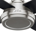 Hunter Fan Company 59247 Dempsey 52 inch Ceiling Fan with Light and Remote, Low Profile Indoor, Brushed Nickel Finish