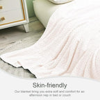 Exclusivo Mezcla Fleece Queen Size Blanket for Bed, 90x90 Inches Soft Cozy Jacquard Flannel Blankets, Lightweight Fuzzy Plush Warm for Winter, Off White