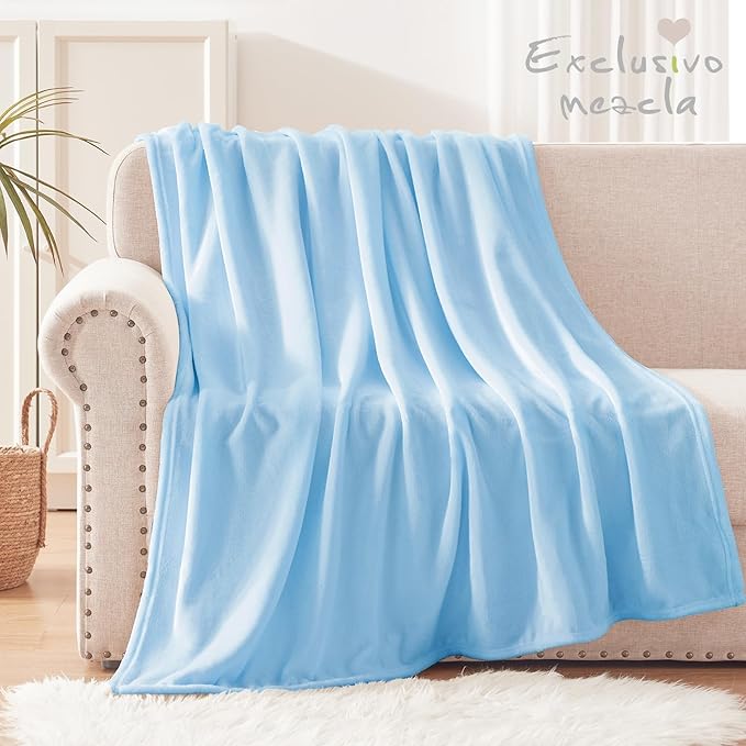 Exclusivo Mezcla Fleece Throw Blanket for Couch, Sofa, 300GSM Super Soft and Warm Blankets, Ice Blue Throw All Season Use, Cozy, Plush, Lightweight, 50x60 Inches