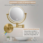 Wall Mounted Makeup Mirror with Light and Magnification, 7W Higher Brightness and Dimmable 1X/10X Double Sided Wall Magnified Mirror, Extending Vanity Mirror for Bathroom, Antique Brass Direct Wire