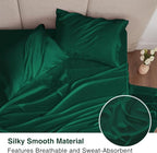 Love's cabin 4Piece California King Satin Bed Linen Set, Dark Green Silky Satin Sheets, Deep Pocket, Luxury Silk Feel, 1 Flat, 1 Fitted Sheet, 2 Pillow Cases