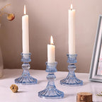 DARJEN 12PCS Blue Candlestick Holders Set- 4" H Taper Candle Holders, Glass Candle Holders Bulk for Wedding, Party, Home Table Centerpieces, Festival Gifts & Windowsill Decor