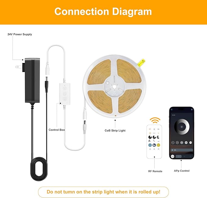 COB LED Strip Lights Warm White,24V Dimmable led Light Strip KIT with Remote and app Control,2700K 9.84FT/3m 8mm Wide Ra>90 Cuttable Flexible Strip Lights for Bedroom,TV Lights,Cabinet