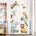 decalmile Jungle Animals Wall Decals Safari Elephant Lion Giraffe Door Wall Stickers Baby Nursery Kids Room Toddler Room Wall Decor
