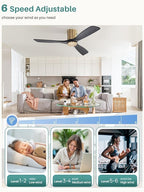 Sofucor 52 Inch Smart Ceiling Fan Without Lights Flush Mount Solid Wood Ceiling Fan with Alexa/Google Assistant/APP/Remote Control-Modern Outdoor Ceiling Fans No Light for Bedroom/Patio, Black Gold