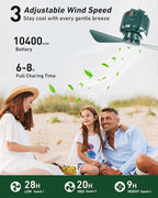 DUKUSEEK Tent Ceiling Fans for Camping, 10400mAH Large Capacity Portable Hanging Tent Fans with Light and Remote Control, USB Battery Operated Camping Fan for Canopy Tent Beach army green