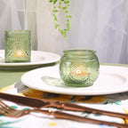 12pcs Assorted Green Votive Candle Holders for Wedding Table Decorations, Glass Tea Lights Candle Holder for Bridal Shower, Baby Shower Decrations, Boho Tea Party Decor, Wedding Party Gifts for Guests