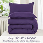 Litanika Purple Comforter Set King Size, 3 Pieces Lightweight Solid Bedding Comforter Set, All Season Fluffy Bed Set (104x90In Comforter & 2 Pillowcases)