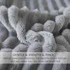 Queen Size Cuddly Fluffy Fleece Blanket, Warm and Soft with Striped Pattern, 90x90 Inches, Ash Grey