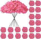 Hydrangea Artificial Flowers, 20 Pcs Hot Pink Hydrangea Artificial Flowers Bulk, Faux Hydrangea Flowers For Outdoor, Fake Silk Fuchsia Hydrangea Flowers With Stems For Wedding Decoration Decor