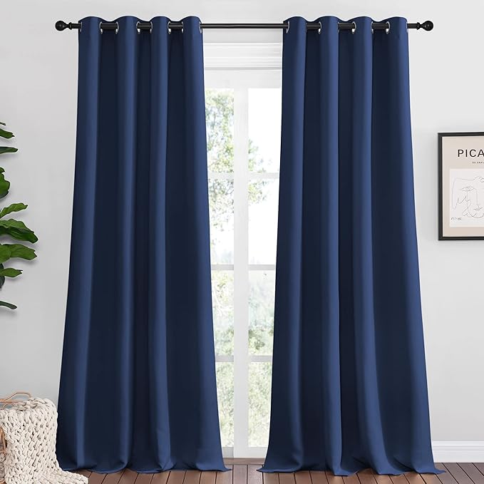 NICETOWN Bedroom Blackout Curtains Panels, 1 Pair, 55 inches by 94 Inch, Navy, Triple Weave Energy Saving Thermal Insulated Solid Grommet Blackout Draperies for Patio