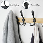 TICONN Wall Mounted Coat Rack, Five Heavy Duty Tri Hooks All Metal Construction for Jacket Coat Hat in Mudroom Entryway (Wood Black, 1-Pack)