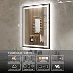 LED Bathroom Mirror, 28x36 Inch Black Framed Gradient Front and Backlit Bathroom Mirror with Lights, 3 Colors Dimmable CRI>90, Enhanced Anti-Fog Wall Mounted LED Mirror for Bathroom