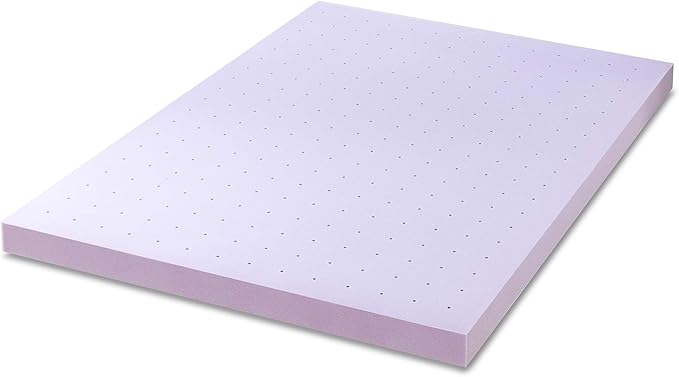 Mellow 4 Inch Ventilated Memory Foam Mattress Topper, Soothing Lavender Infusion, CertiPUR-US Certified, Short Queen