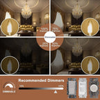 Honesorn E12 LED Bulb Dimmable, 60-Watt Equivalent, Candelabra Led Light Bulbs, 3000k Warm White, Type B Chandelier Light Bulb for Ceiling Fan, C35 B11 Candle led for Candelabra Base, 6 Pack