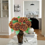 Fall Hydrangea Artificial Flowers, 4Pcs 21” Latex Real Touch Flowers, Faux Silk Flowers Fake Artificial Hydrangeas with Stems for Bouquet Table Centerpieces Halloween （Raw Umber Brown）