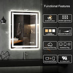 LED Bathroom Mirror, 24x32 Inch Gradient Front and Backlit LED Mirror for Bathroom, 3 Colors Dimmable CRI>90 Double Lights, IP54 Enhanced Anti-Fog, Hanging Plates Vanity Mirror with Lights