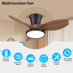 ocioc Quiet Ceiling Fan with LED Light DC motor 32 inch Large Air Volume Remote Control Walnut for Kitchen Bedroom Dining room Patio