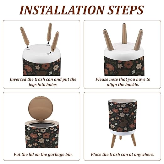 Small Trash Can with Lid Bear Forest Bunny Rabbit Furry Animals Watercolor Flowers Scandinavian Garbage Bin Pet Proof Waste Basket for Kitchen Bathroom Office Bedroom Decorative 1.8 Gallon