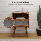 Mid Century Modern Nightstand with Charging Station, Bedside Tables with Glass Door, End Table Side Table with 2 Tiers Storage Space, for Bedroom, Living Room, Brown