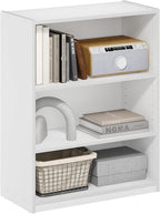 Furinno GEHRY Book Shelf, 3-Tier Bookshelf, Bookcase with Adjustable Shelves, 11.6 x 24.8 x 31.6, for Living Room, Bedroom, Home Office, White