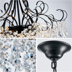 WUZUPS Crystal Chandelier 10-Light Pendant Ceiling Light Modern Lighting Fixture for Dining Room Hallway Bedroom Kitchen Bathroom, H 27.6" x W 22.8", E12 Base, Black