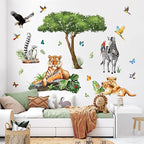 Jungle Safari Animal Wall Decals for Kids Room - Tiger Leopard Zebra Wildlife Wall Stickers Removable Vinyl Nursery Decor for Baby Toddlers Bedroom Classroom Playroom