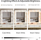 Vabches Vanity Desk with Mirror and Lights, with Charging Station,Makeup Vanity Table Set with Lighted Mirror, with 3 Lighting Modes and 2 Drawers&Cushioned Stool for Bedroom