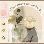 16 Pcs Glass Clear Votive Floating Candle Holders with 8 Pcs Bright Pearl String Beads, Tealight Bowl Candle Holder Bulk for Wedding Centerpiece Home Bridal Shower Party Decor (Gold)