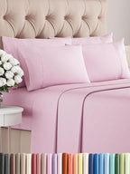 King 6 Piece Sheet Set - Comfy Breathable & Cooling - Ultra-Soft Hotel Luxury Bedding Set with 8-16 Inch Deep Pockets - 1 Flat & 1 Fitted Sheet & 4 Pillowcases - Wrinkle Free & Easy Care - Light Pink