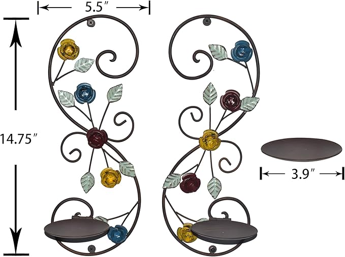 Wall Sconces Candle Holder Set of 2, Antique Multi-Color Leaf Branch Wall Mount Hanging Metal Wall Candle Holder Candle Sconce for Living Room Dining Room