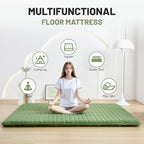 Japanese Floor Mattress Twin, Anti-Slip Japanese Futon Foldable Tatami Mat for Guests, Green