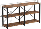 IRONCK Rustic Entryway Console Table, Long Hallway Table 55 in 3-Tier, TV Stand Entertainment Center Media Stand for Living Room, Industrial Style, Vintage Brown